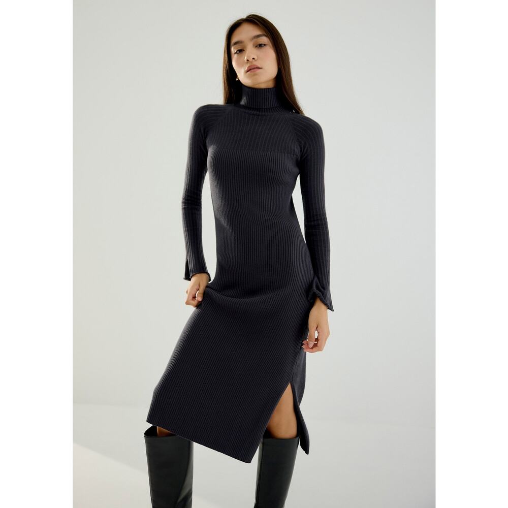 Love Bonito Turtle Neck Flare Sleeve Knit Dress Charcoal - M